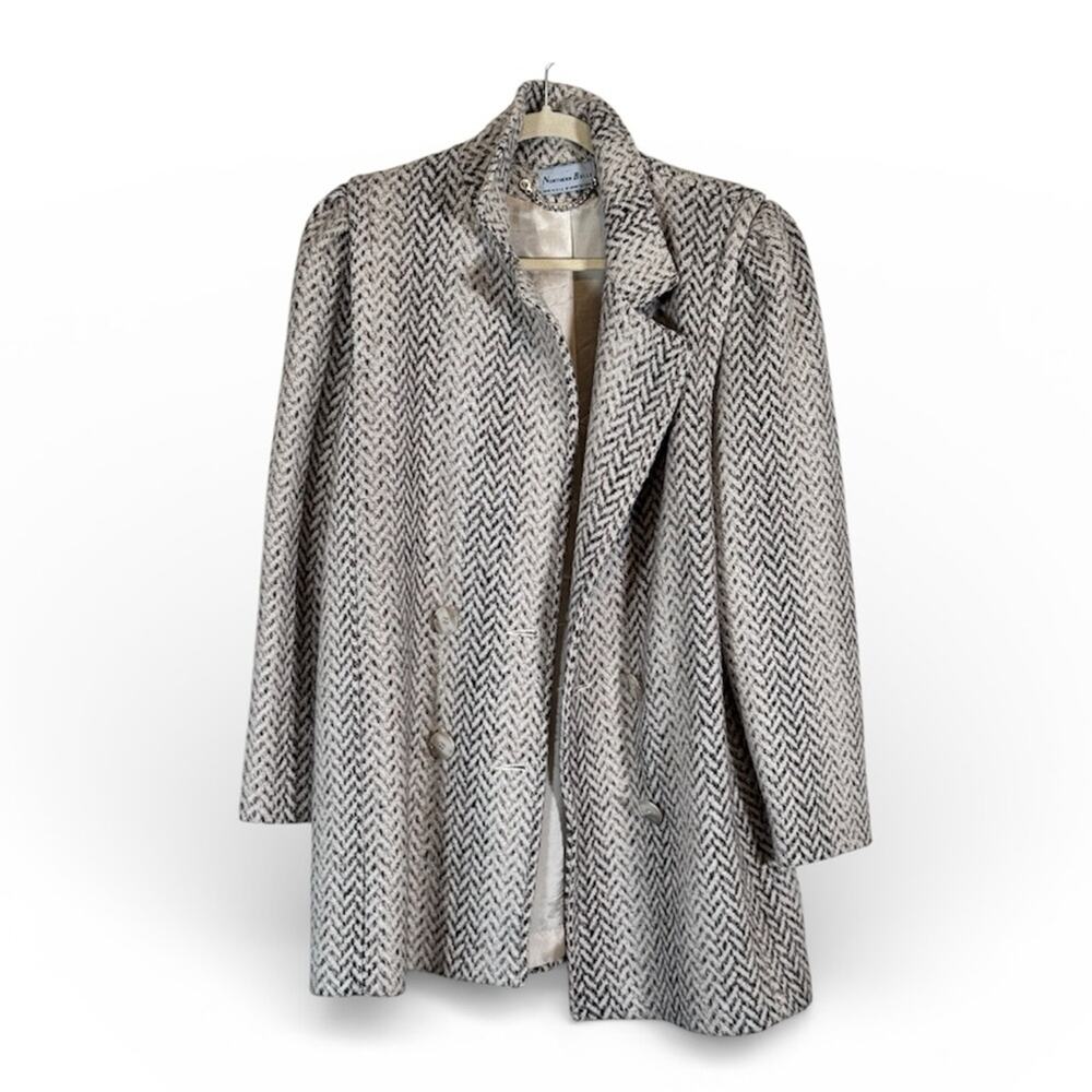 Vintage 1970s Grey Herringbone Double Breasted Pea Coat Womens 6 Union Made USA